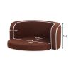 30" Brown Round Pet Sofa; Dog sofa; Dog bed; Cat Bed; Cat Sofa; with Wooden Structure and Linen Goods White Roller Lines on the Edges Curved Appearanc