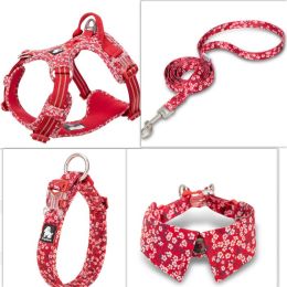 Fashion Personality Dog Collar Bow Tie (Option: Floral Red four piece set-XS)