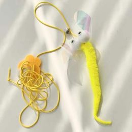 Cat Toys Simulated Caterpillar Cute Toys Funny Self-hey Interactive Toy Rope Grabbing Mouse Telescopic Hanging Cat Pet Supplies (Color: Yellow)