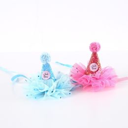 Cat Birthday Hat Bow Tie Flower Party Suit (Option: New Blue Hat)