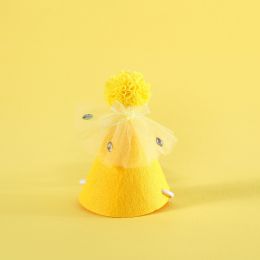Pet Sequin Lace Bib Rhinestone Gauze Skirt Felt Hat (Option: Rhinestone Yellow Hooded)