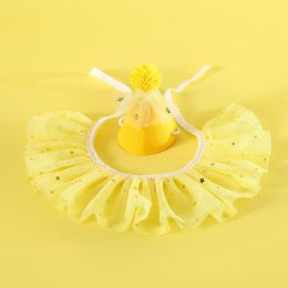 Pet Sequin Lace Bib Rhinestone Gauze Skirt Felt Hat (Option: Water Yellow Set)