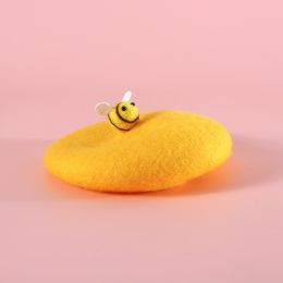 Pet Wool Cartoon Colored Bud Hat (Option: Bee Yellow Beret-Suitable For 5 To 15kg Pets)