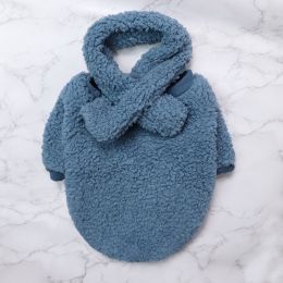 New Fleece-lined Scarf Schnauzer Teddy Pug French Bullfight Pet Small Dog Clothes (Option: Oxygen Blue-S)