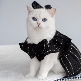 Woven Flying Shoulder Sleeve Skirt Dog Cat Pet Clothes (Option: Black Dress Bow Tie-XS)