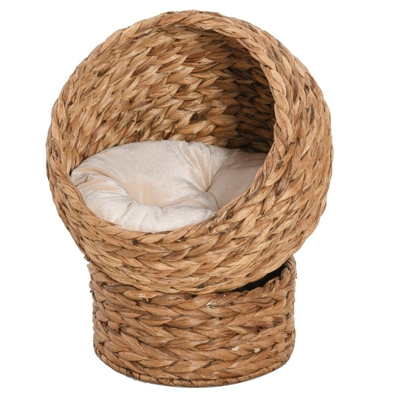 Simple Yet Practical Natural Braided Banana Leaf Elevated Cat Bed Basket With Cushion Simple Yet Practical Natural Braided Banana Leaf Elevated Cat Bed Basket With Cushion