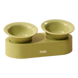 Cat Dog Ceramic Double Bowl (Option: Suit-Horn Cat Bowl Green)
