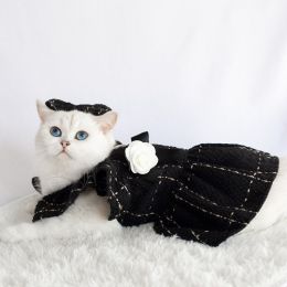 Woven Flying Shoulder Sleeve Skirt Dog Cat Pet Clothes (Option: Black Clothes Bow Tie Corsage-M)