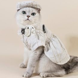 Cat Accessories Classic Style Matching Hat Coat Skirt (Option: White Collar Knot Hat-M)