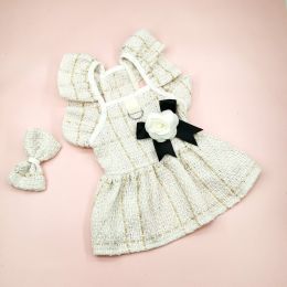 Woven Flying Shoulder Sleeve Skirt Dog Cat Pet Clothes (Option: White Dress Bow Tie Corsage-M)